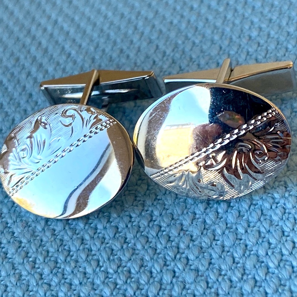 Smibo vintage sterling silver etched cuff links